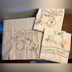 Brand new Linen Dish Towels Set Stitched Apples Kitchen Use or Decor